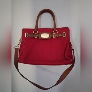 Michael Kors Large Red Tote With Gold Shoulder Strap